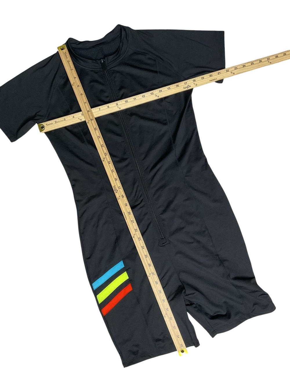 TomboyX Black Zip Front One Piece Swimsuit Rainbow Stripe XL - Picture 4 of 6
